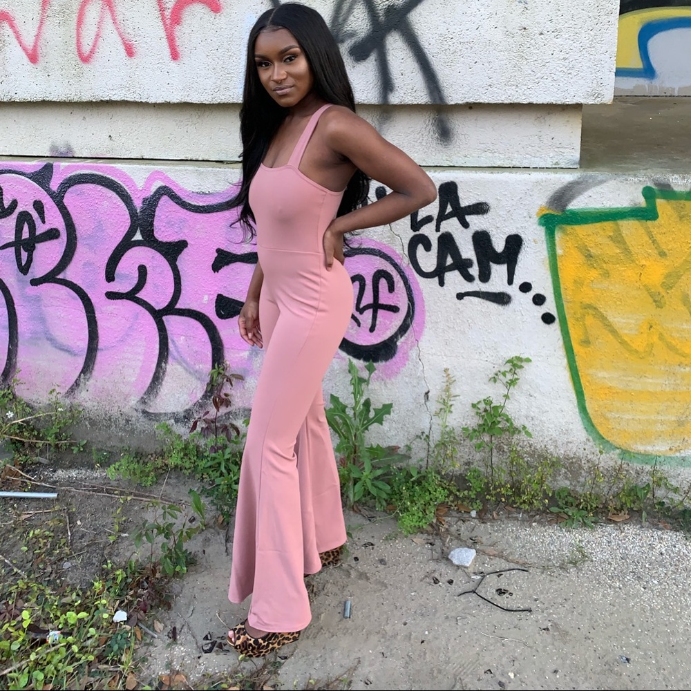 Pink flare bottom jumpsuit